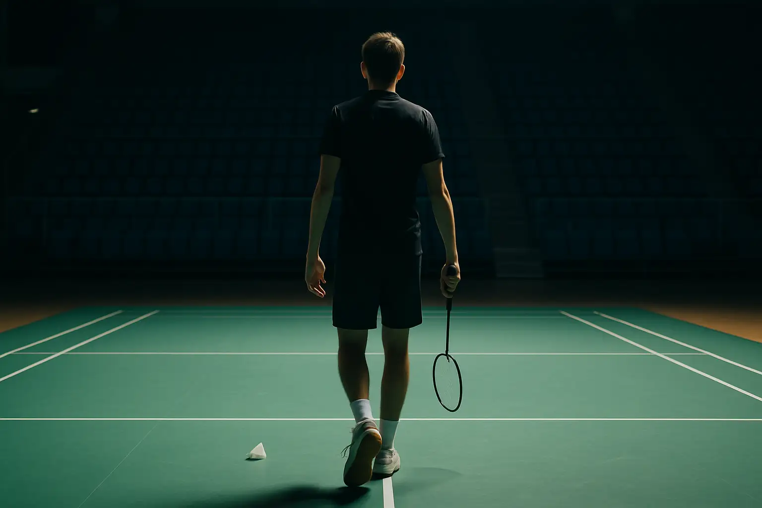 Badminton player walking off court after a tournament loss in Delhi