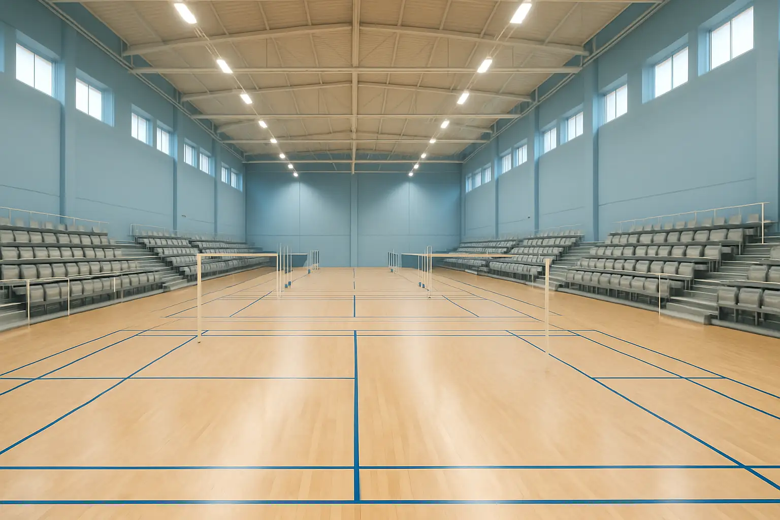 Modern indoor badminton facility with well-lit courts and professional flooring in West Bengal