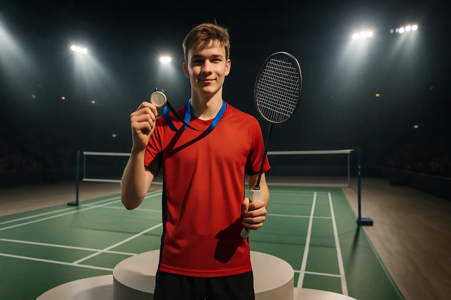 Sri Lankan badminton player celebrating a silver medal win at an international tournament
