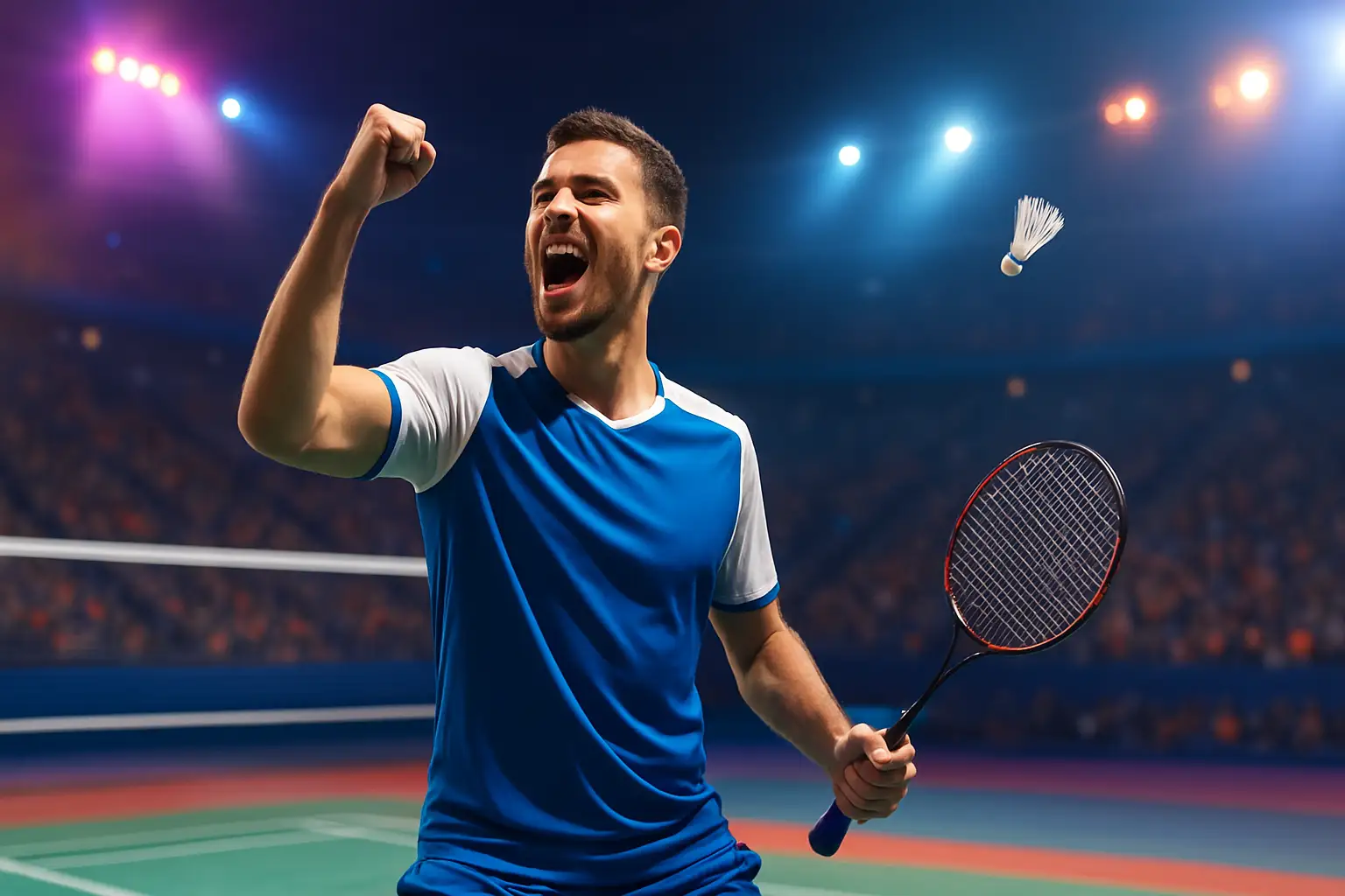 Indian badminton player celebrating on court after winning a medal at the World Championships