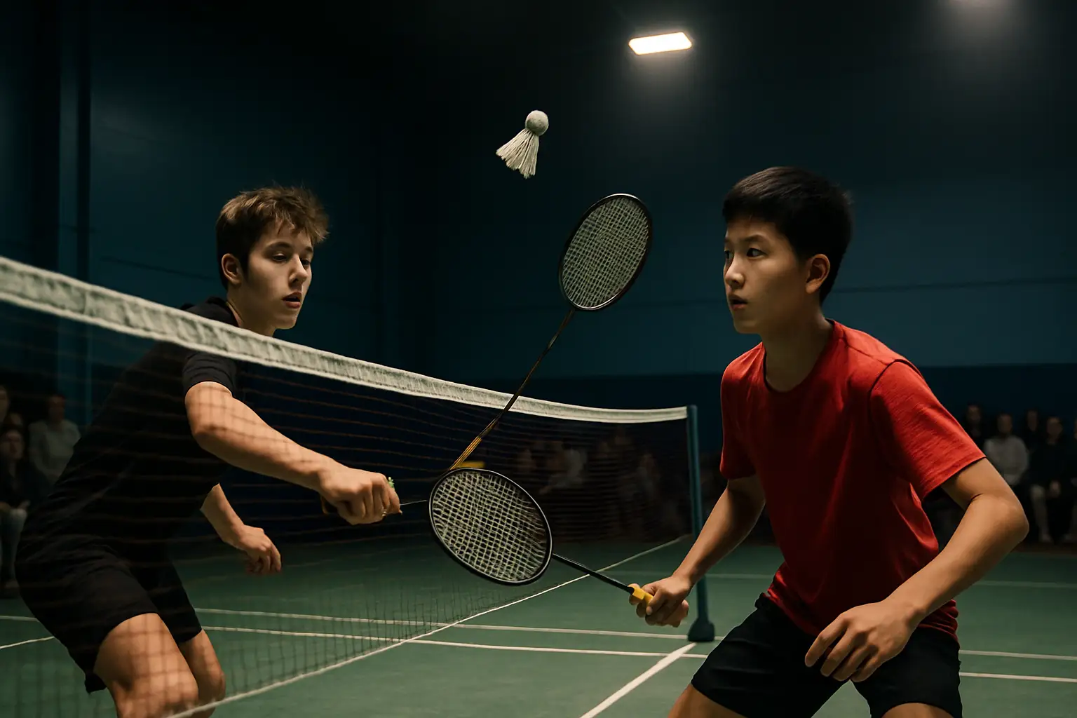 Junior badminton players competing in an Asia-level team championship match
