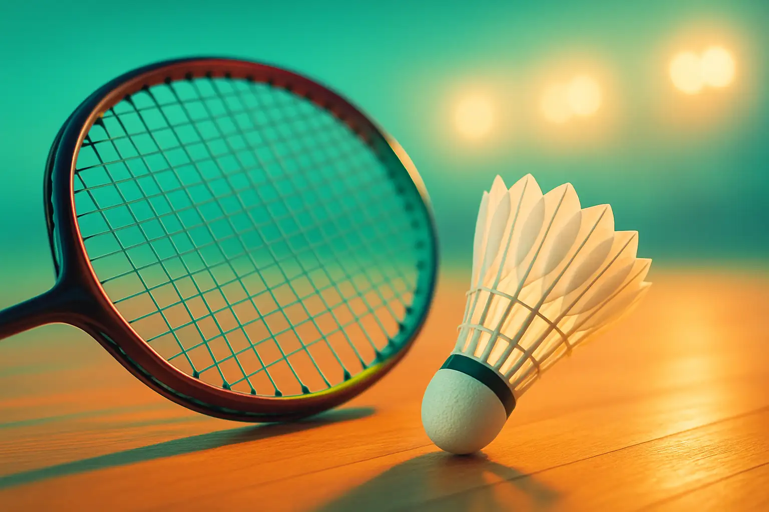 Badminton racket and shuttlecock on a court in Trinidad