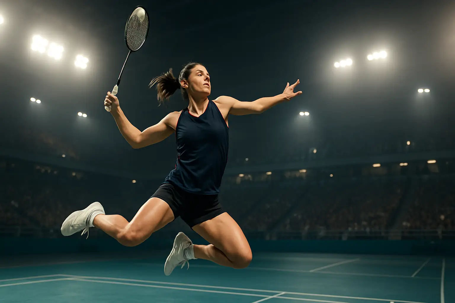 Female badminton player in action during a World Championships match