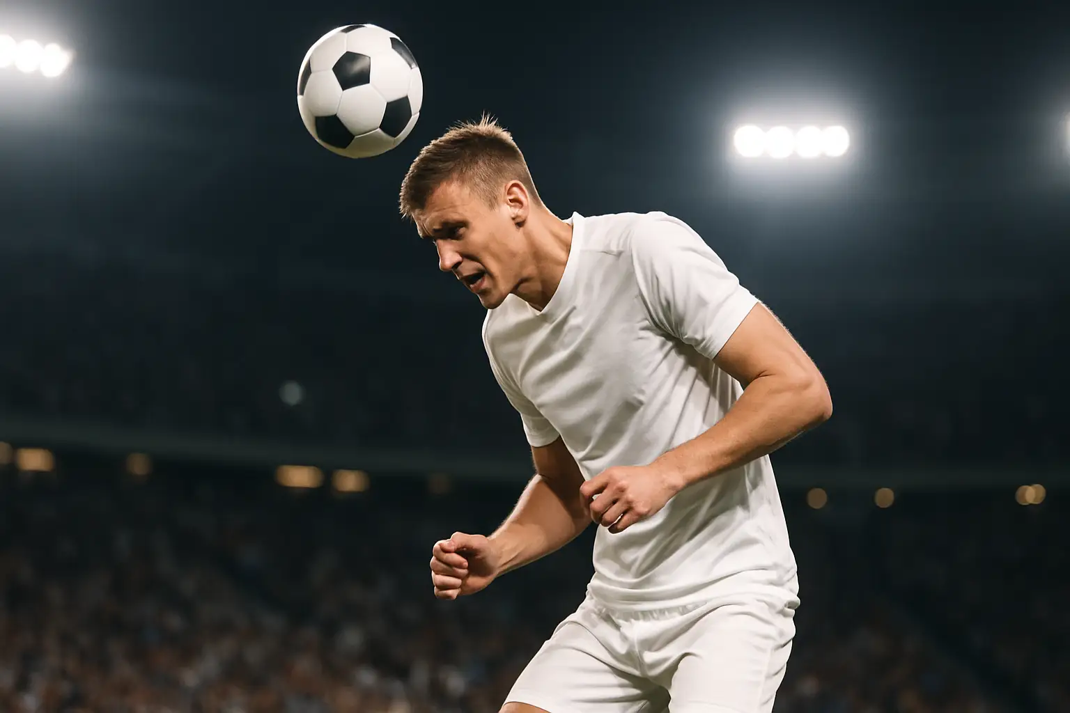 A footballer in a white kit controlling a ball during a Premier League match