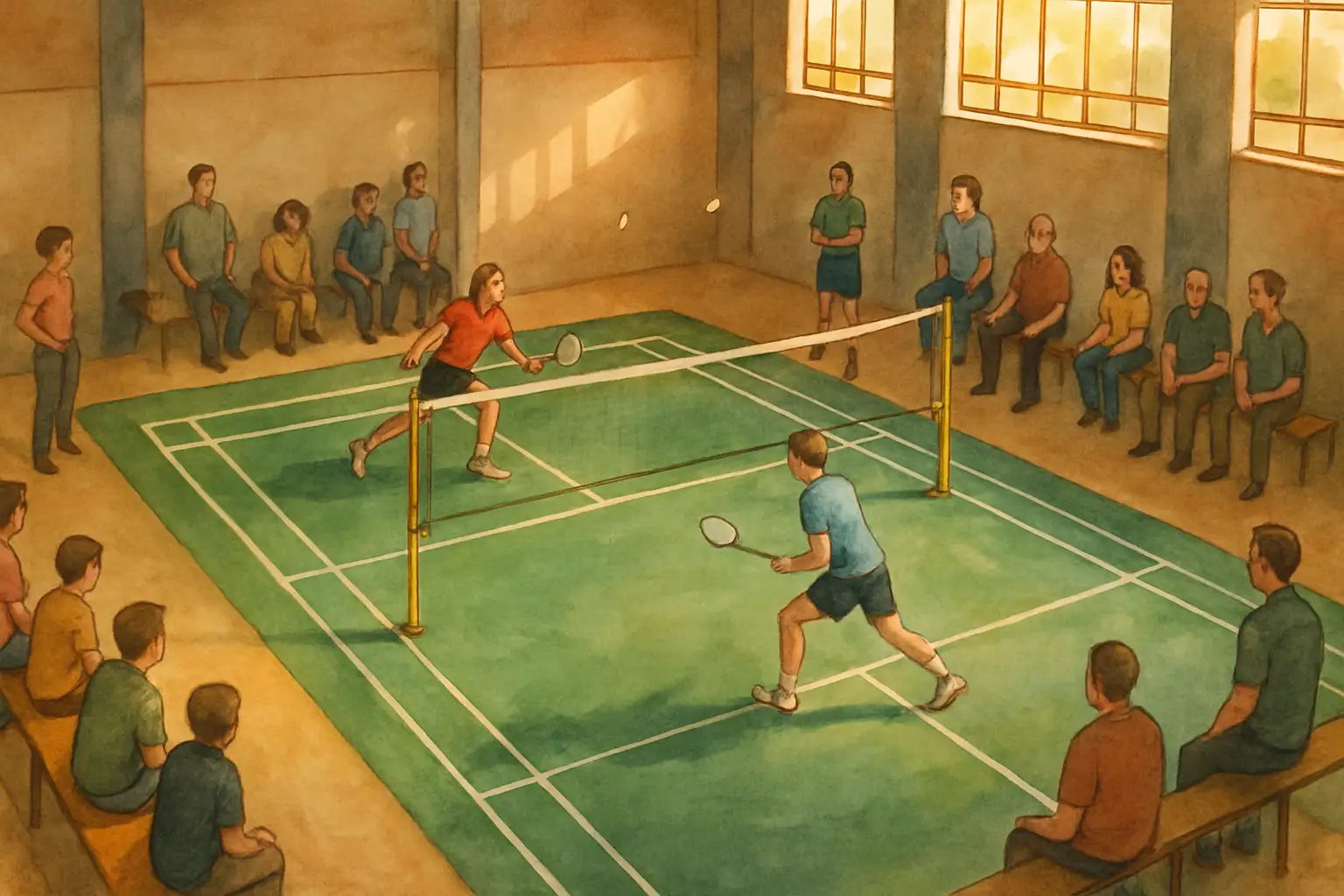 Players competing in a badminton match at a local community sports festival