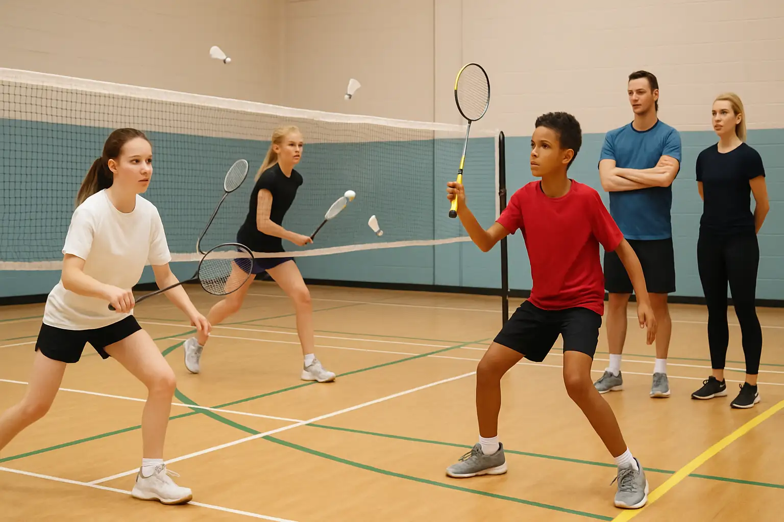 Young badminton players training on an indoor court ahead of an Asian junior championship