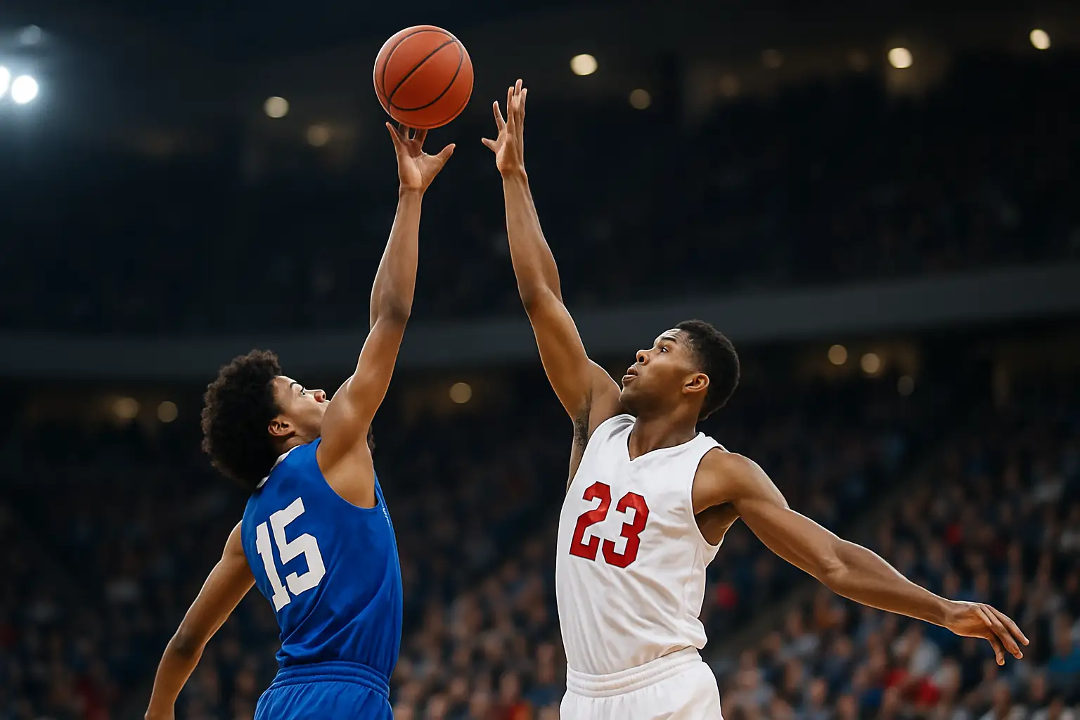 College basketball players competing in an American Athletic Conference game