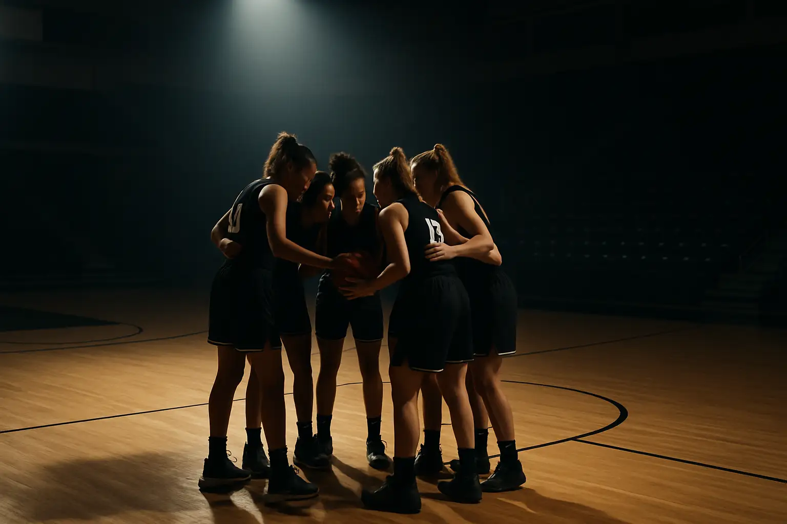 Austin Peay women's basketball players preparing for a game in a university arena
