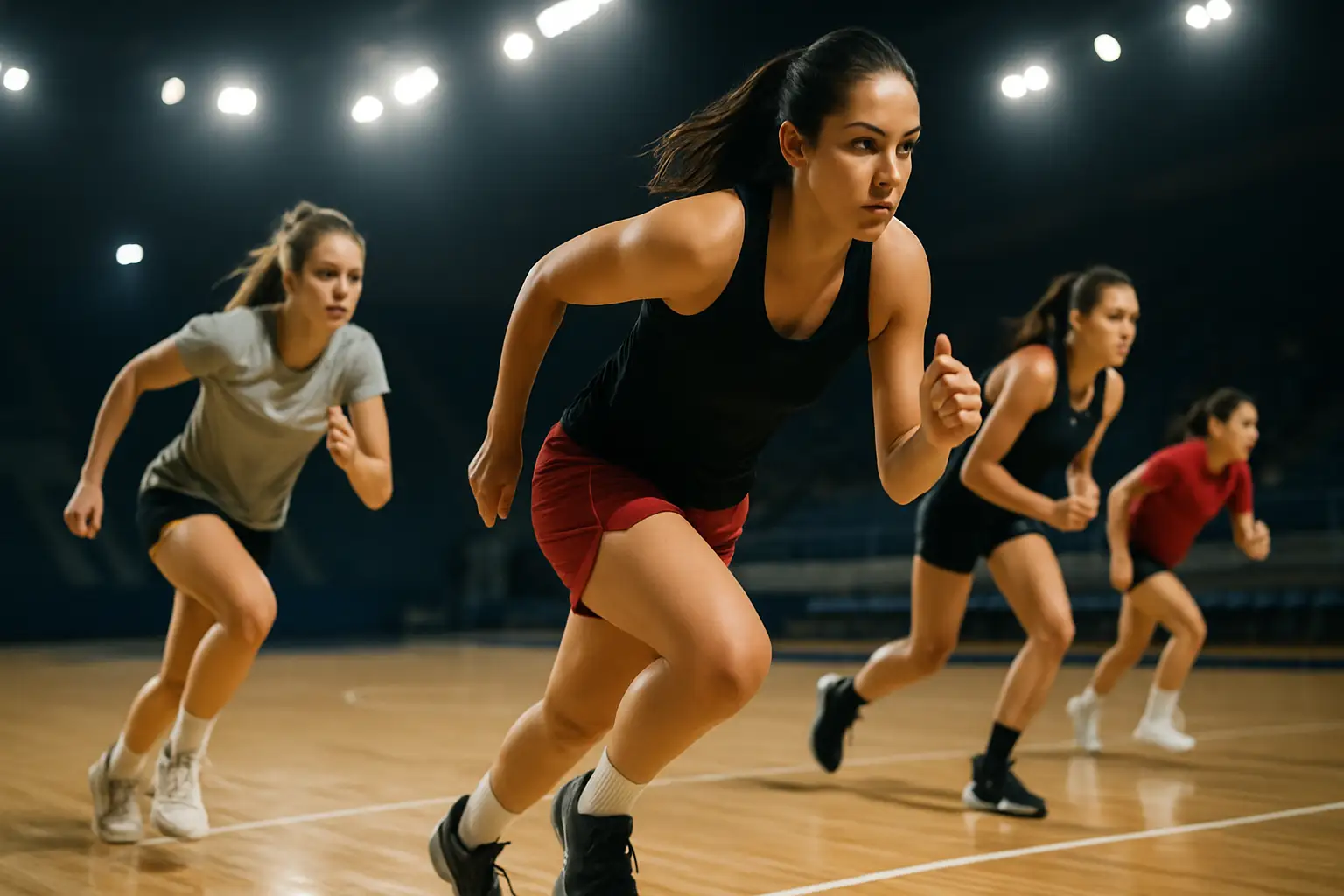 Iowa women's basketball players on the court during a team practice session