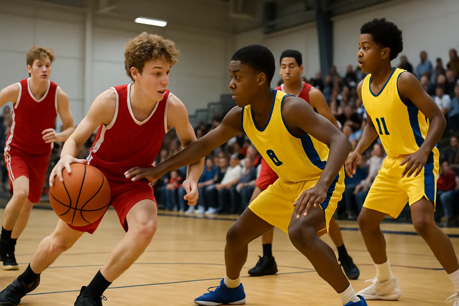 Young basketball players competing in an international youth tournament