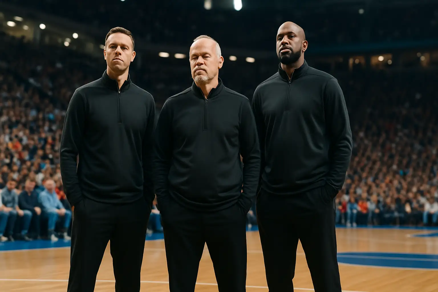 USA Basketball coaching staff assembled courtside during an international game