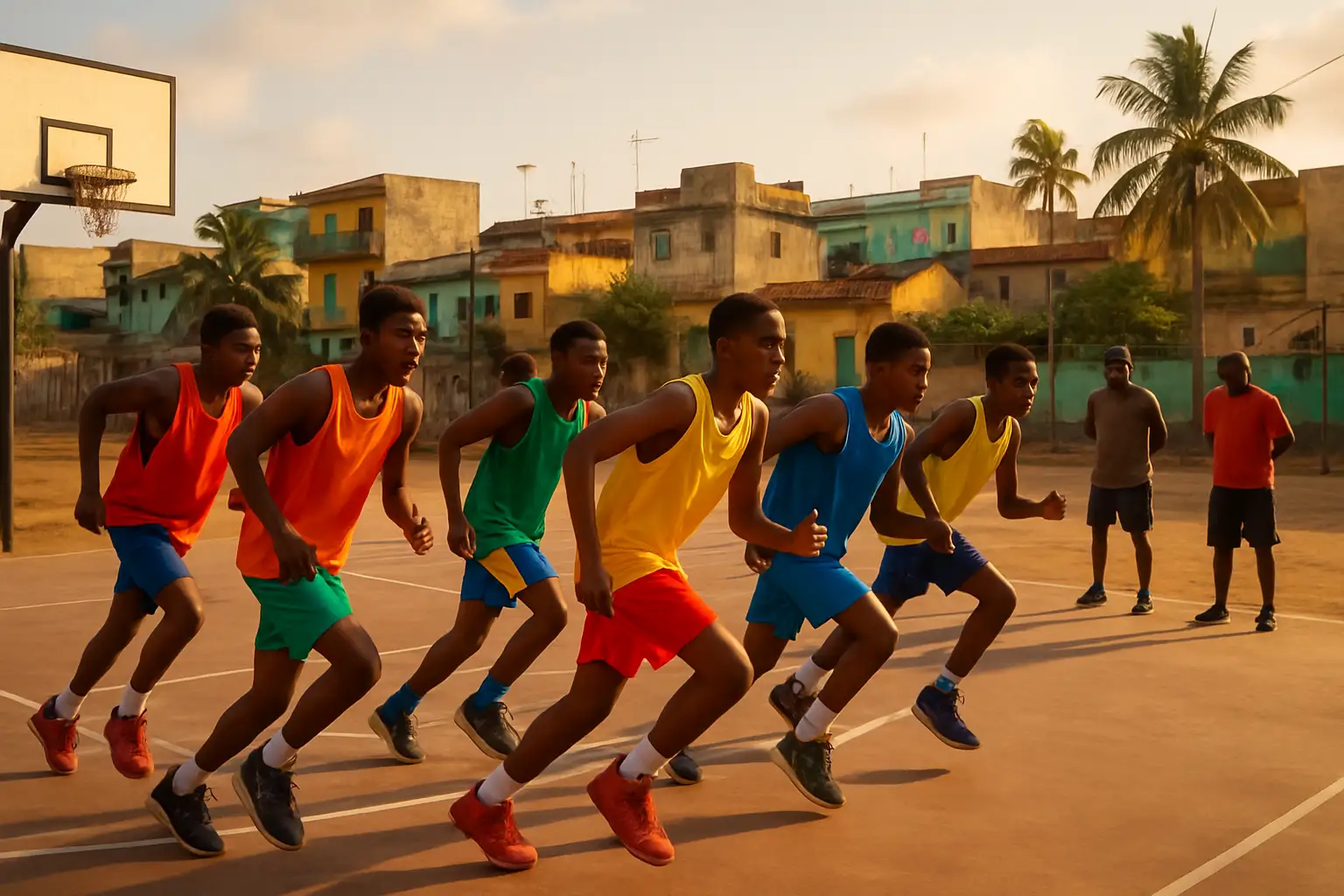 Young basketball players training at an elite camp on an outdoor court in Lagos, Nigeria