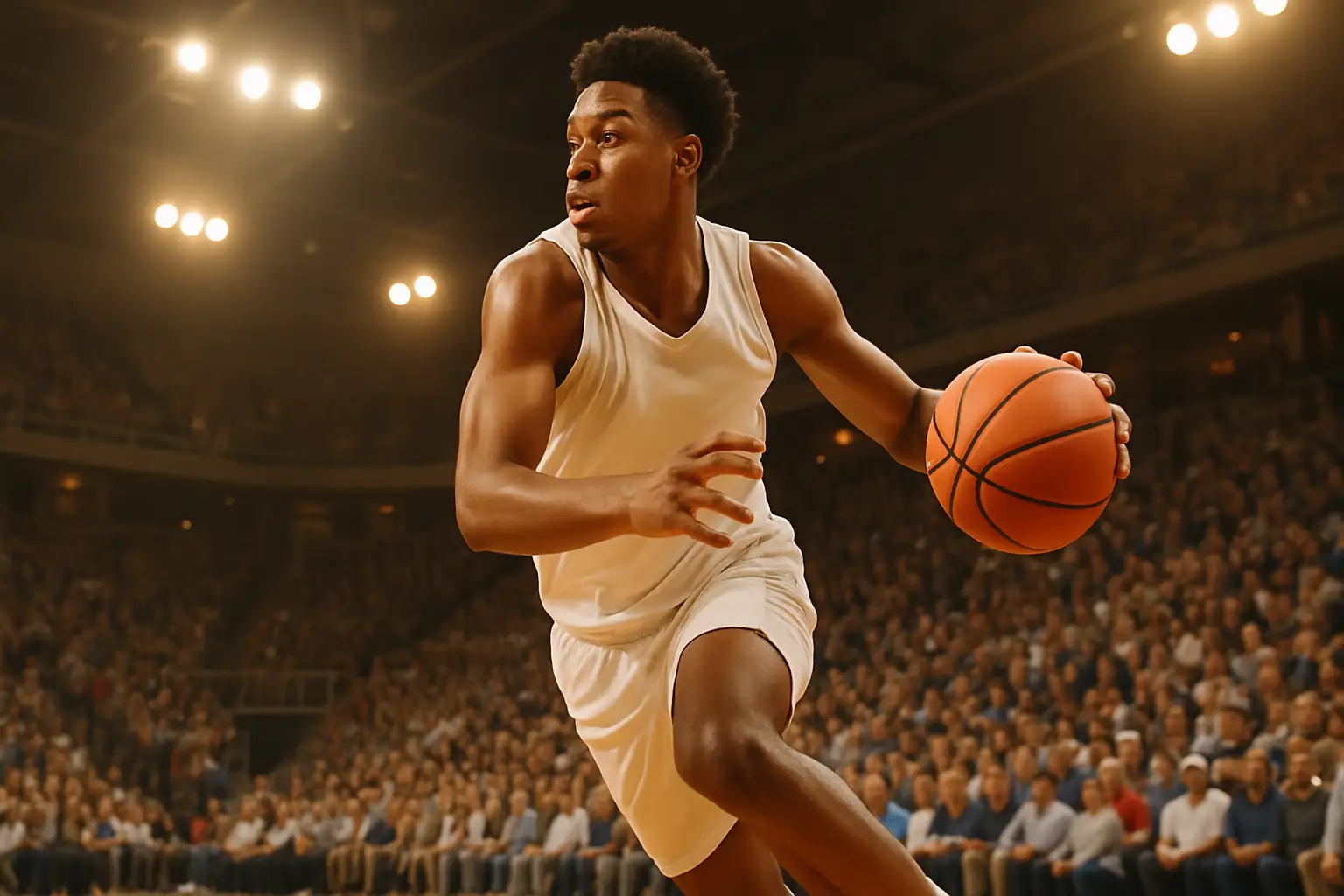 Basketball players competing in an early-season college tournament game