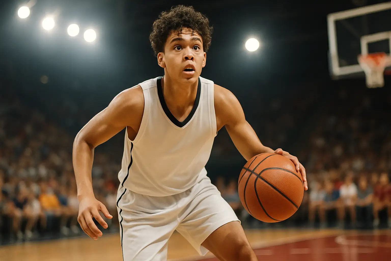 A basketball player drives to the hoop during an NBA Summer League game