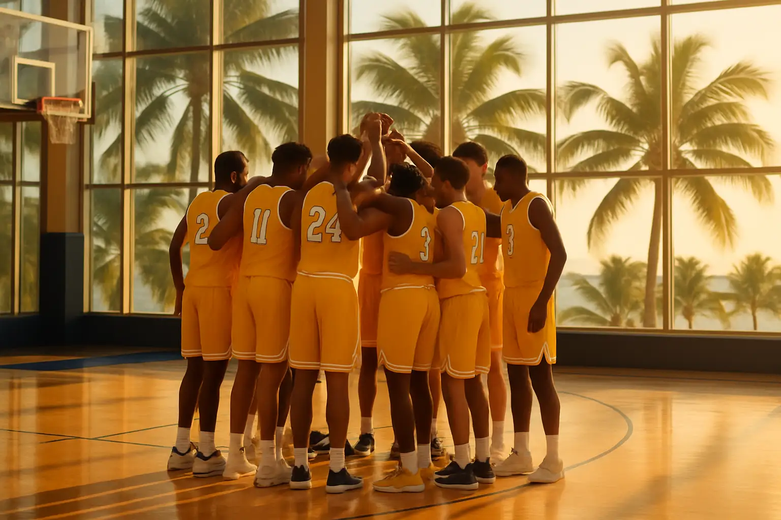 Georgia Tech Yellow Jackets basketball players competing in an overseas exhibition game