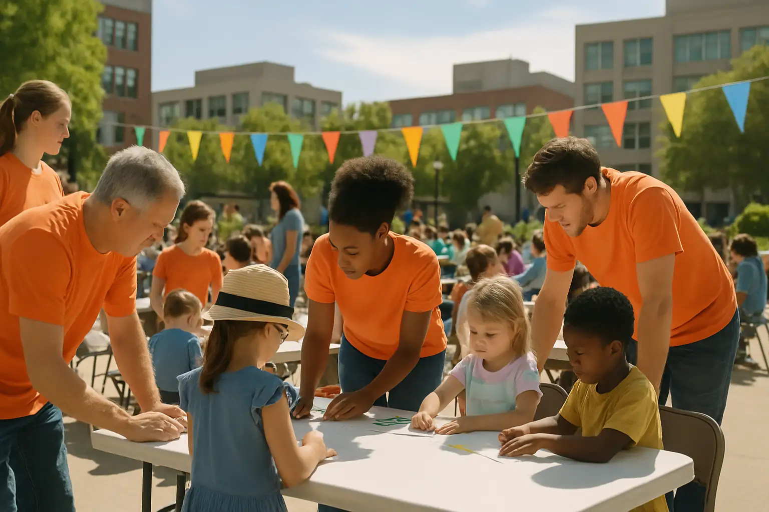 A community volunteer event in Milwaukee with youth participants and organizers gathered outdoors