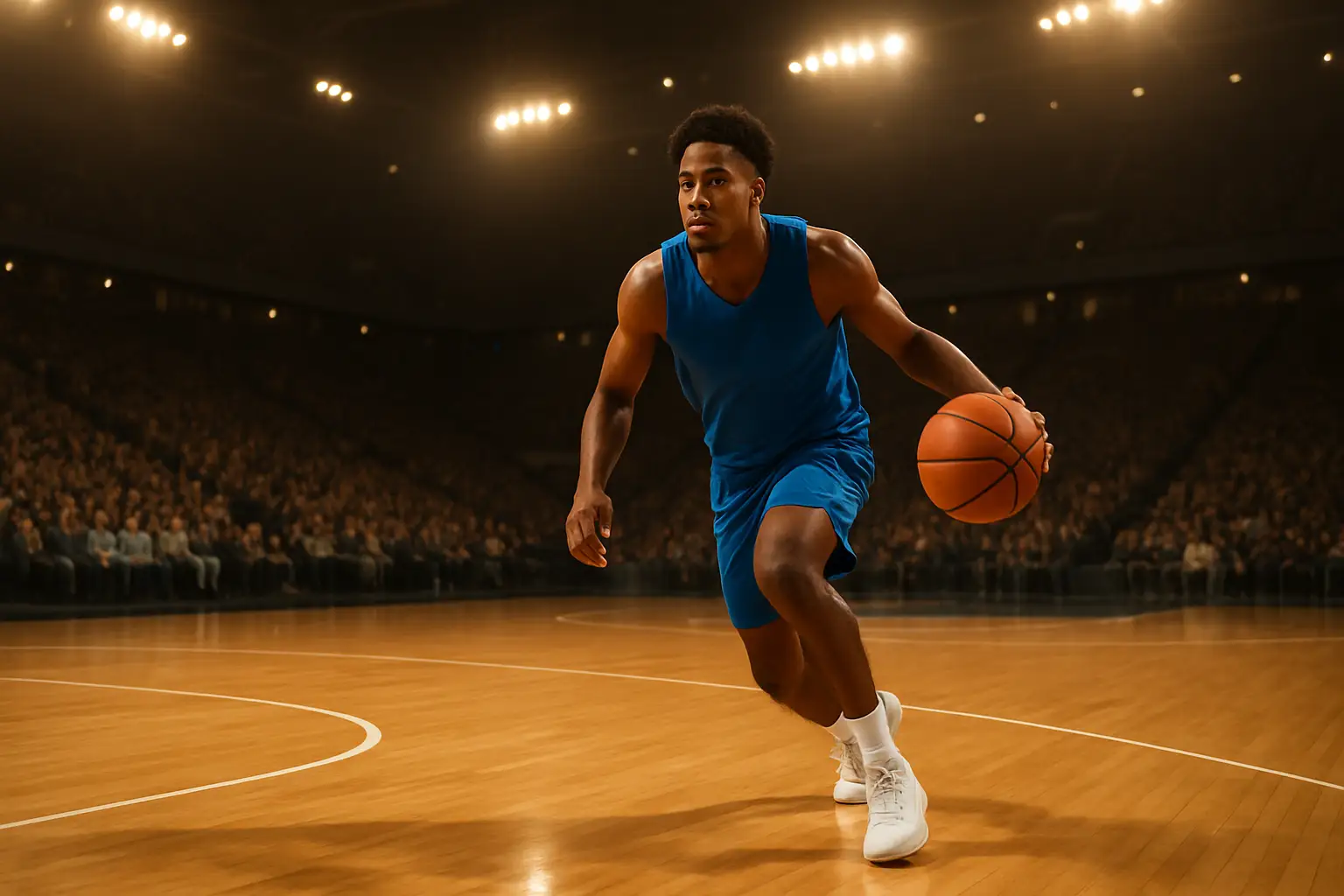 Gonzaga Bulldogs basketball player dribbling on a college court during a game