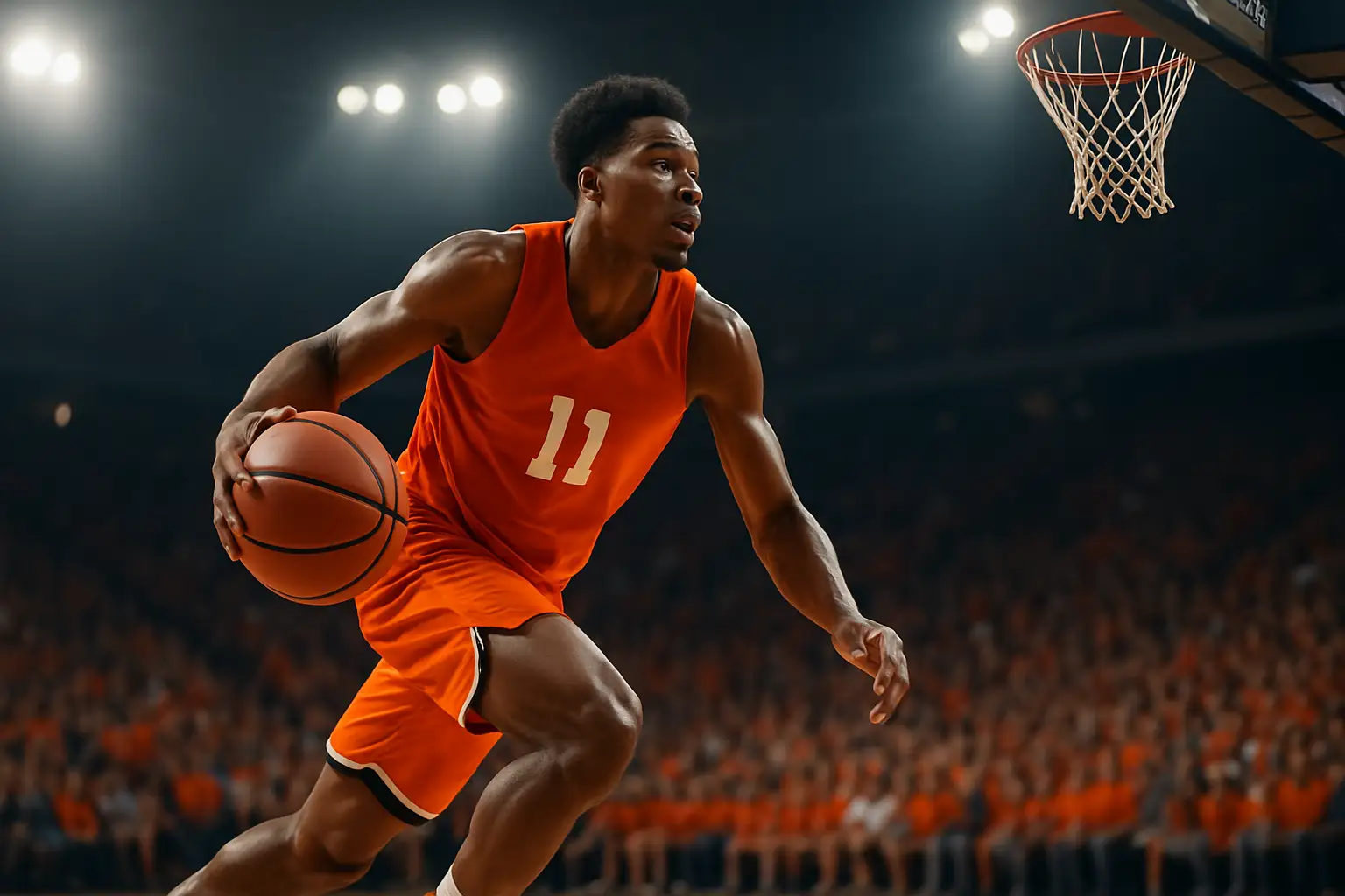 Illinois Illini basketball player driving to the basket during a college game