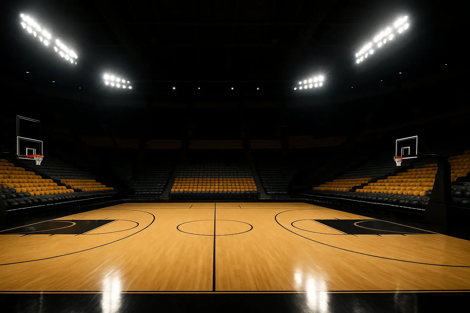 Iowa Hawkeyes basketball court inside Carver-Hawkeye Arena with empty seats and hardwood floor