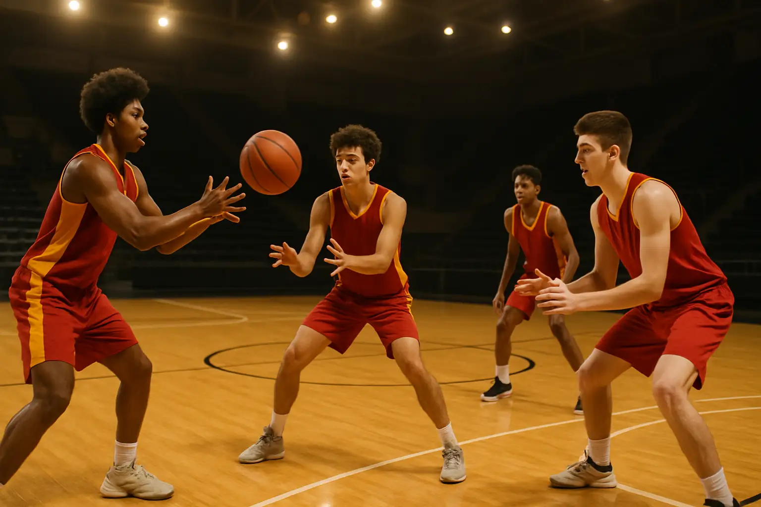 Iowa State Cyclones basketball players running drills on an indoor court during practice