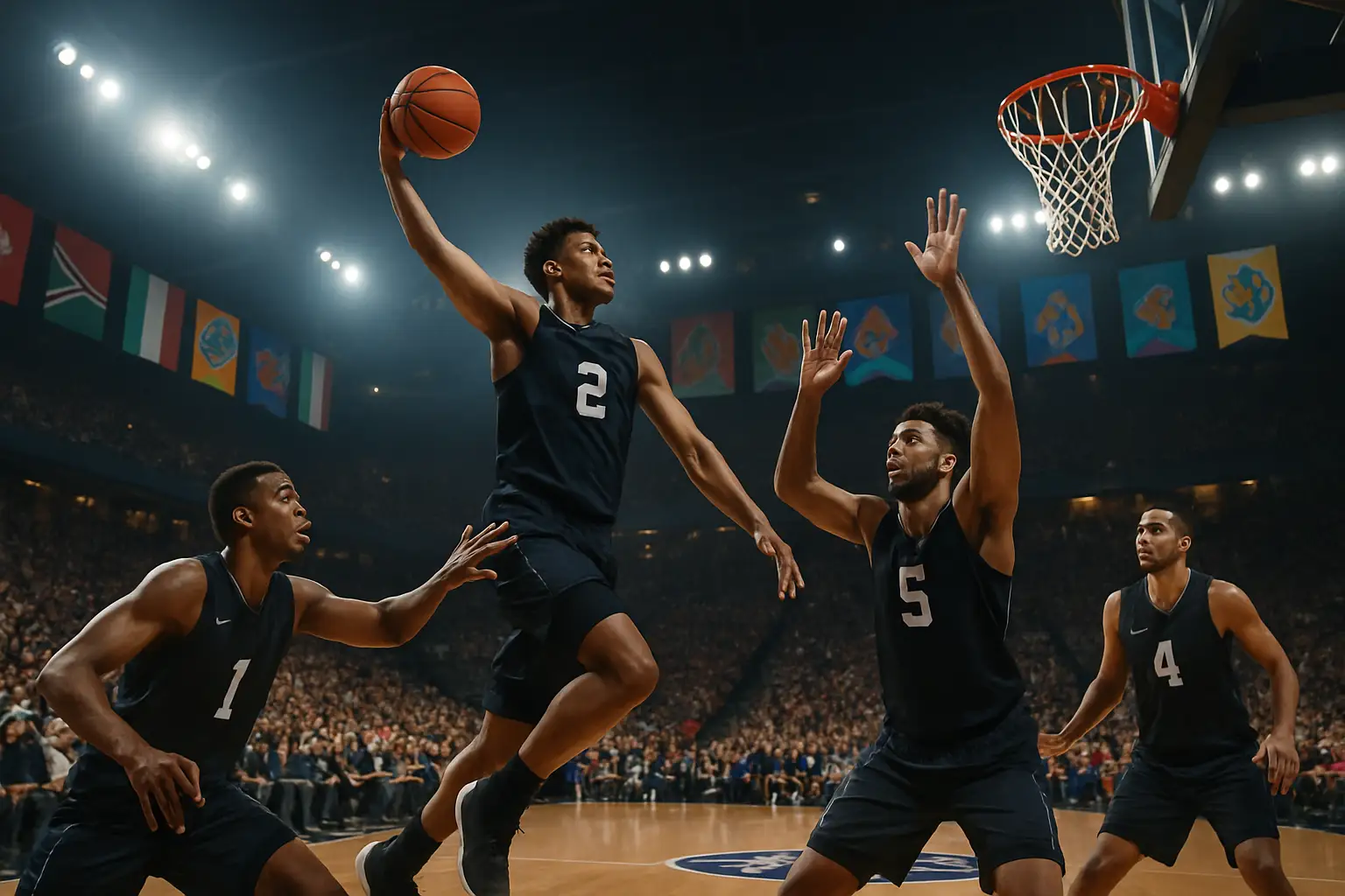 Indiana University basketball players competing in an international tournament game