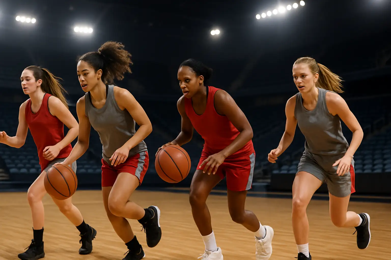 Kansas Jayhawks women's basketball players warming up on the court before a game