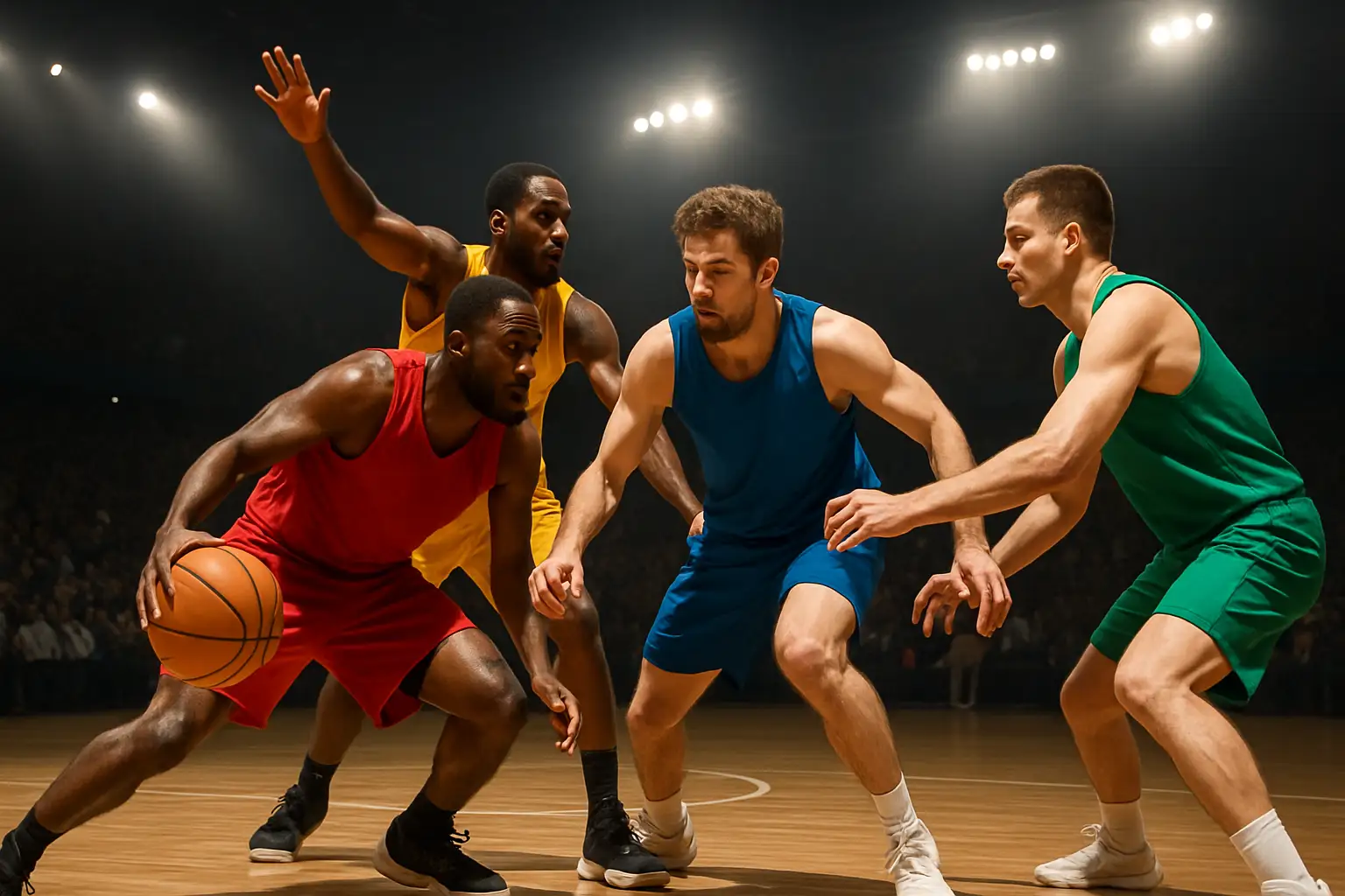Malaysian basketball players competing in an indoor arena during a league match