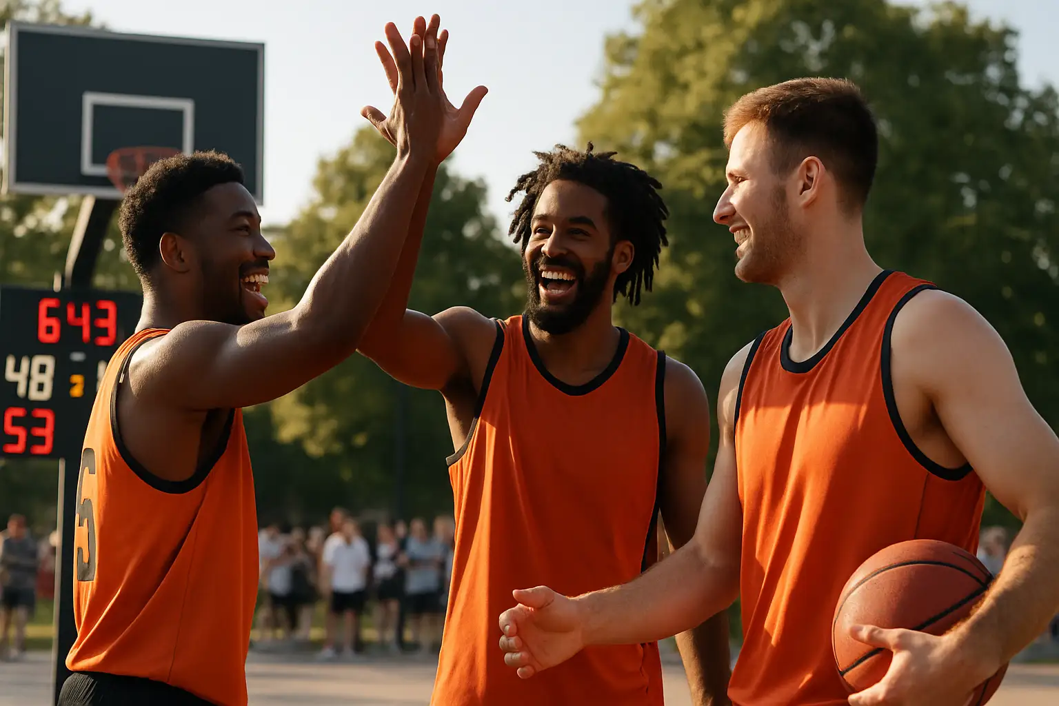 Malaysia 3x3 basketball players celebrating a win on a half court