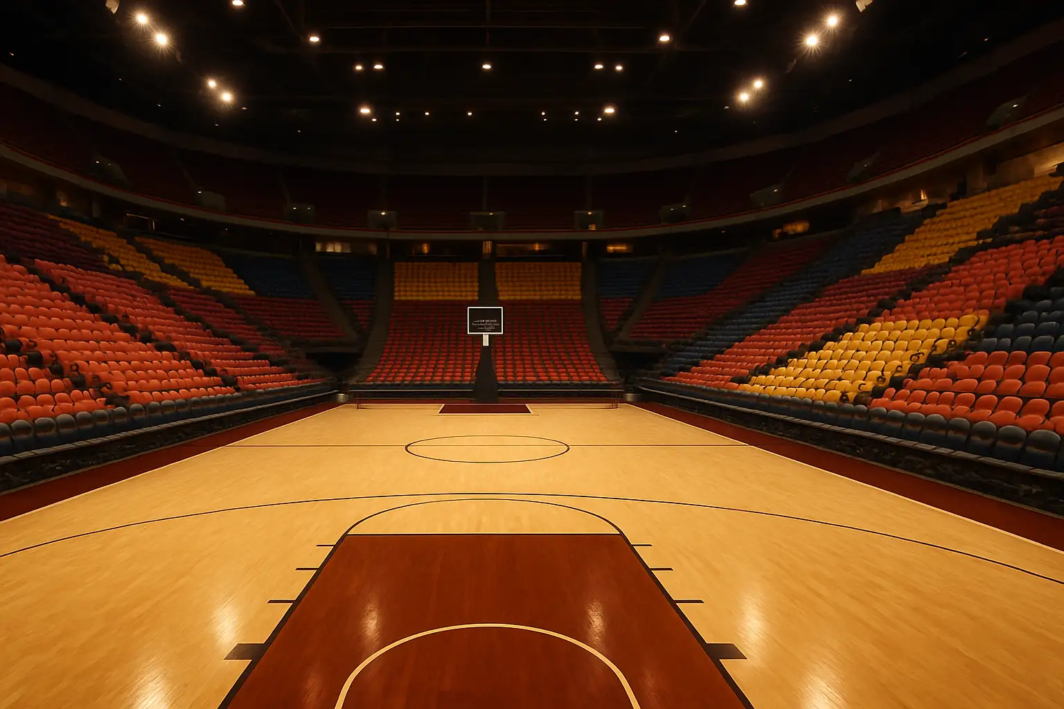 Michigan Wolverines basketball court inside a packed college arena