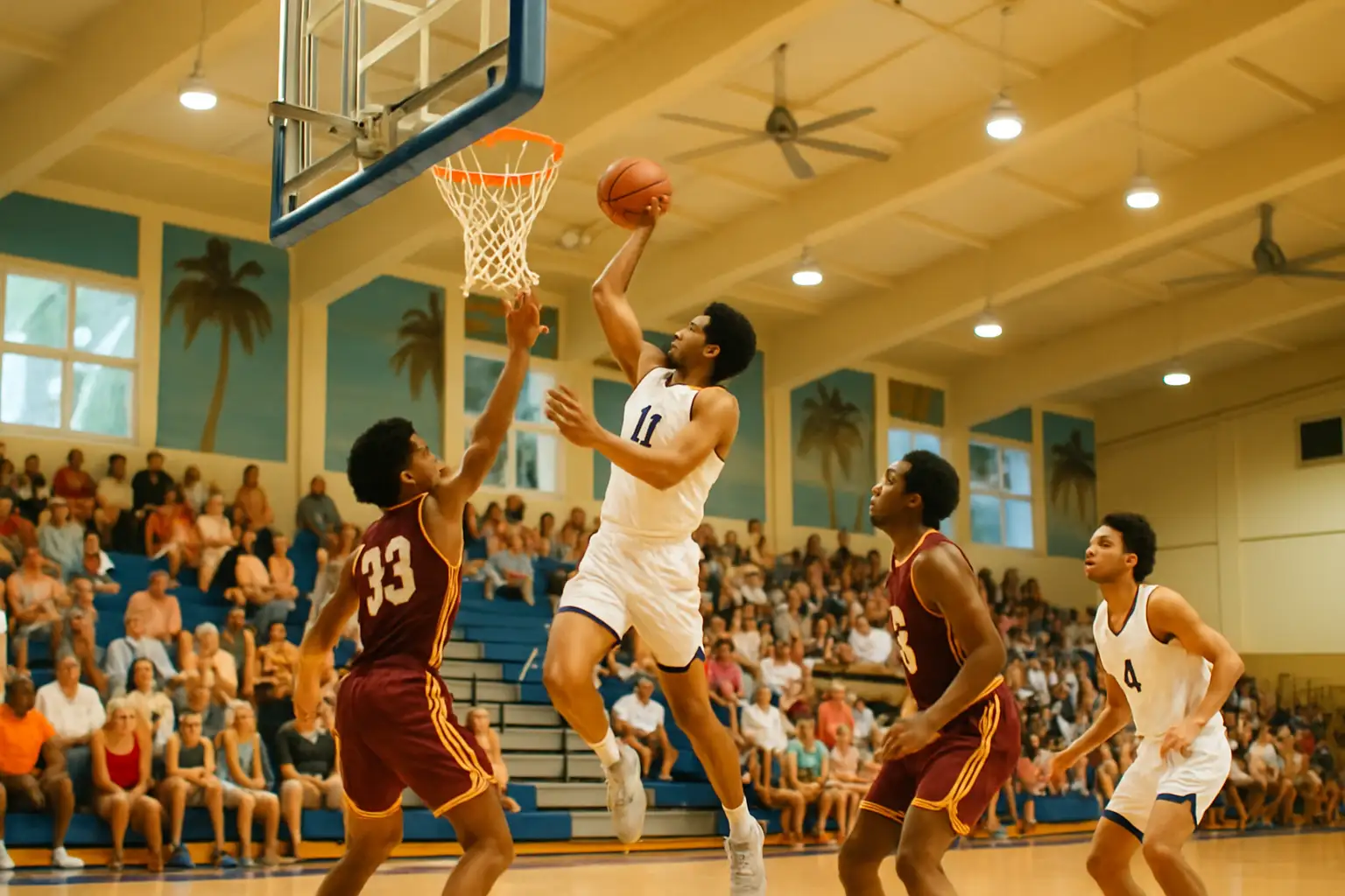 Oklahoma basketball players competing during a summer foreign tour game