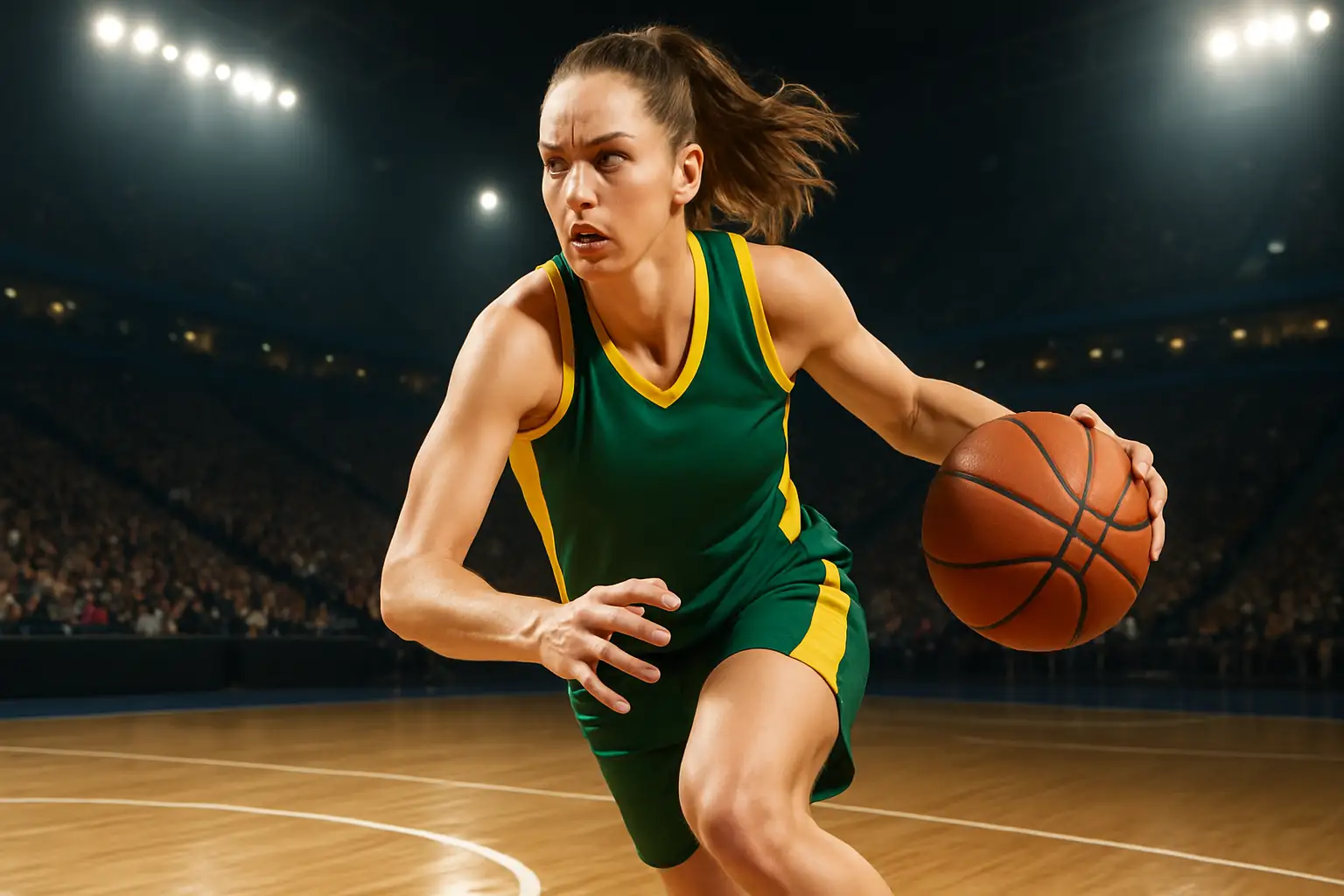 Australian Opals player driving to the basket during a World Cup game