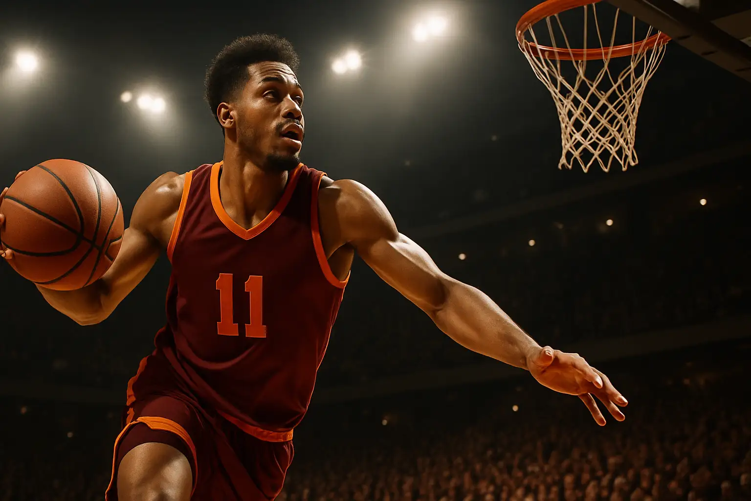 Virginia Tech basketball player driving toward the basket in an ACC game