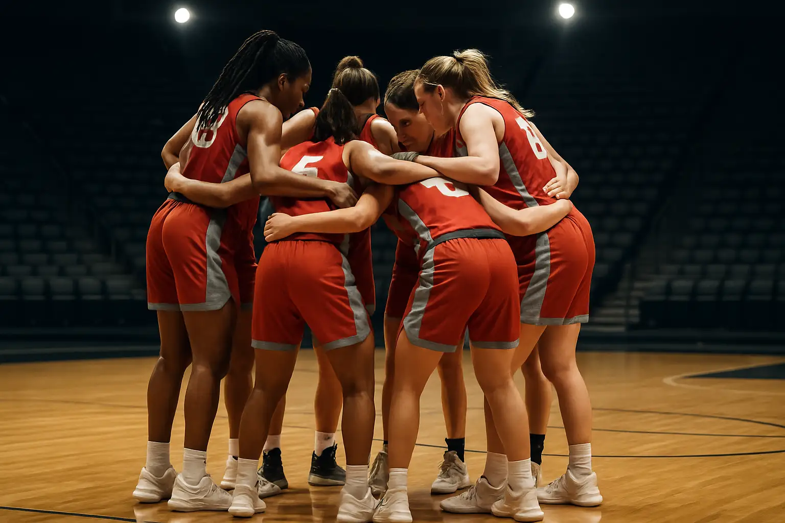 UNLV women's basketball players warming up on a college court before a big game