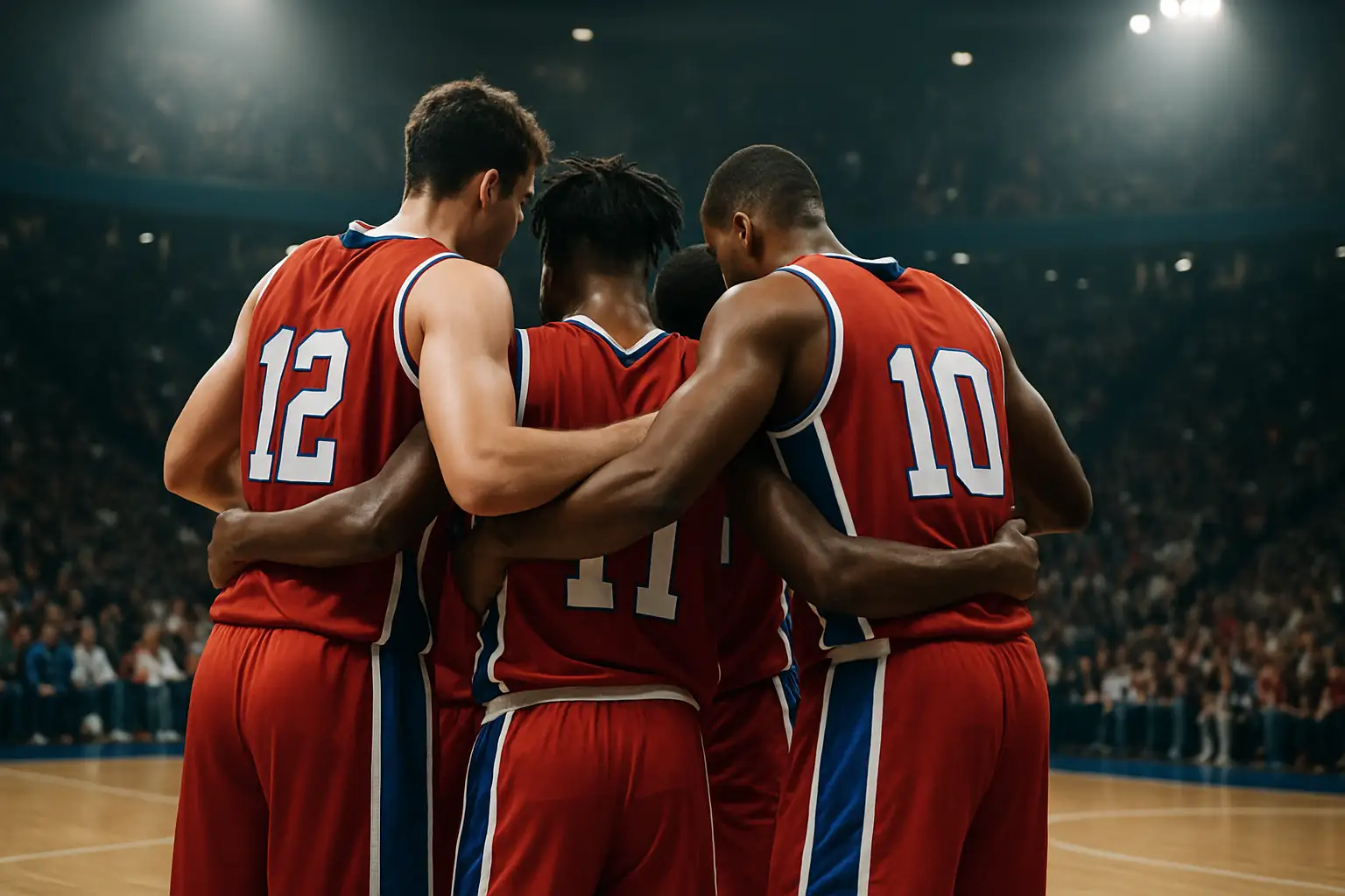 USA Basketball players in red white and blue jerseys preparing for an international game