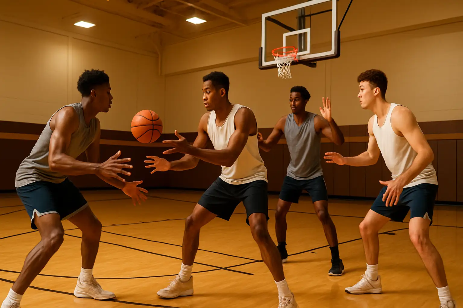 UTEP basketball players working together during an informal summer gym session