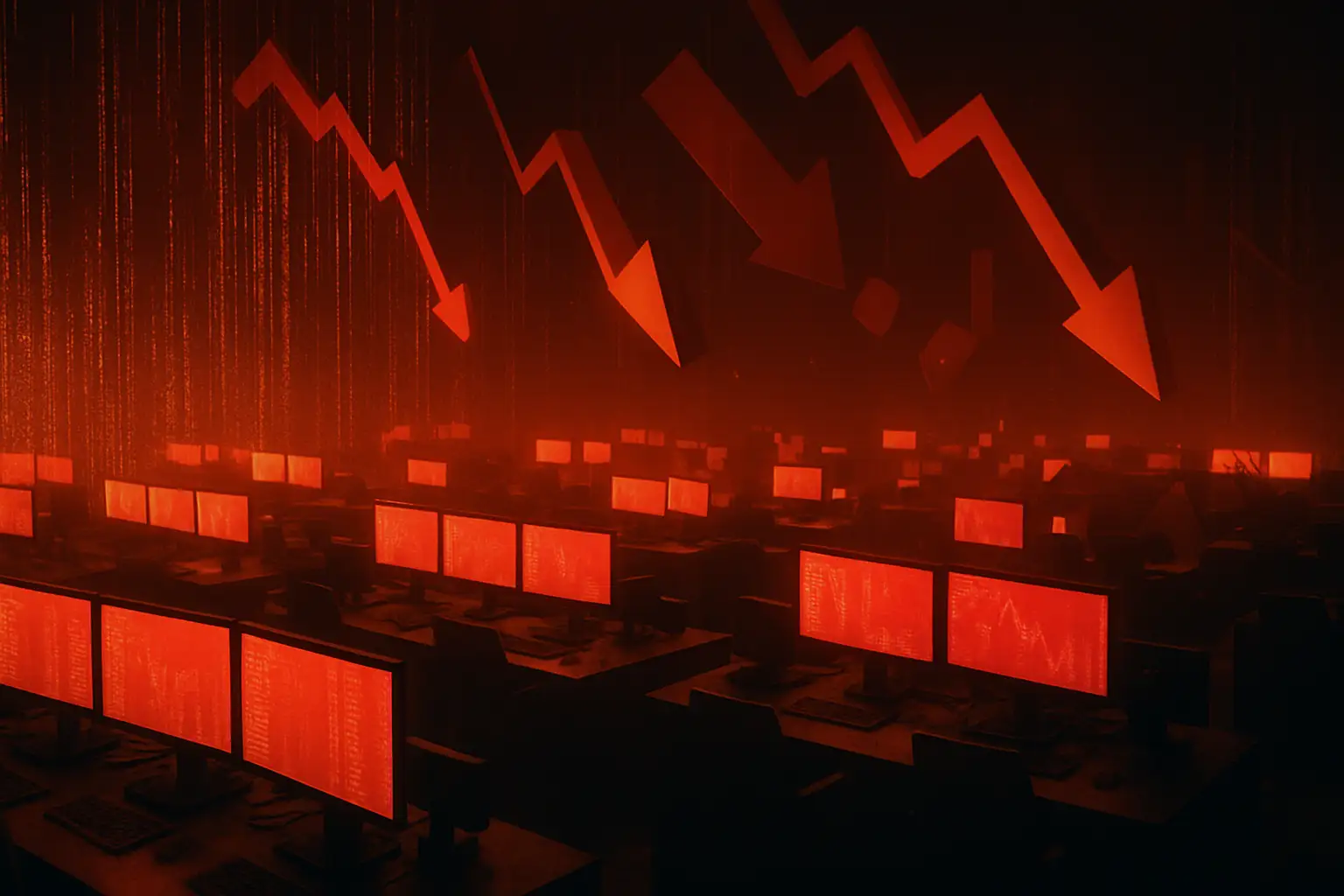 Bitcoin price chart showing a sharp drop with red candles representing heavy liquidations