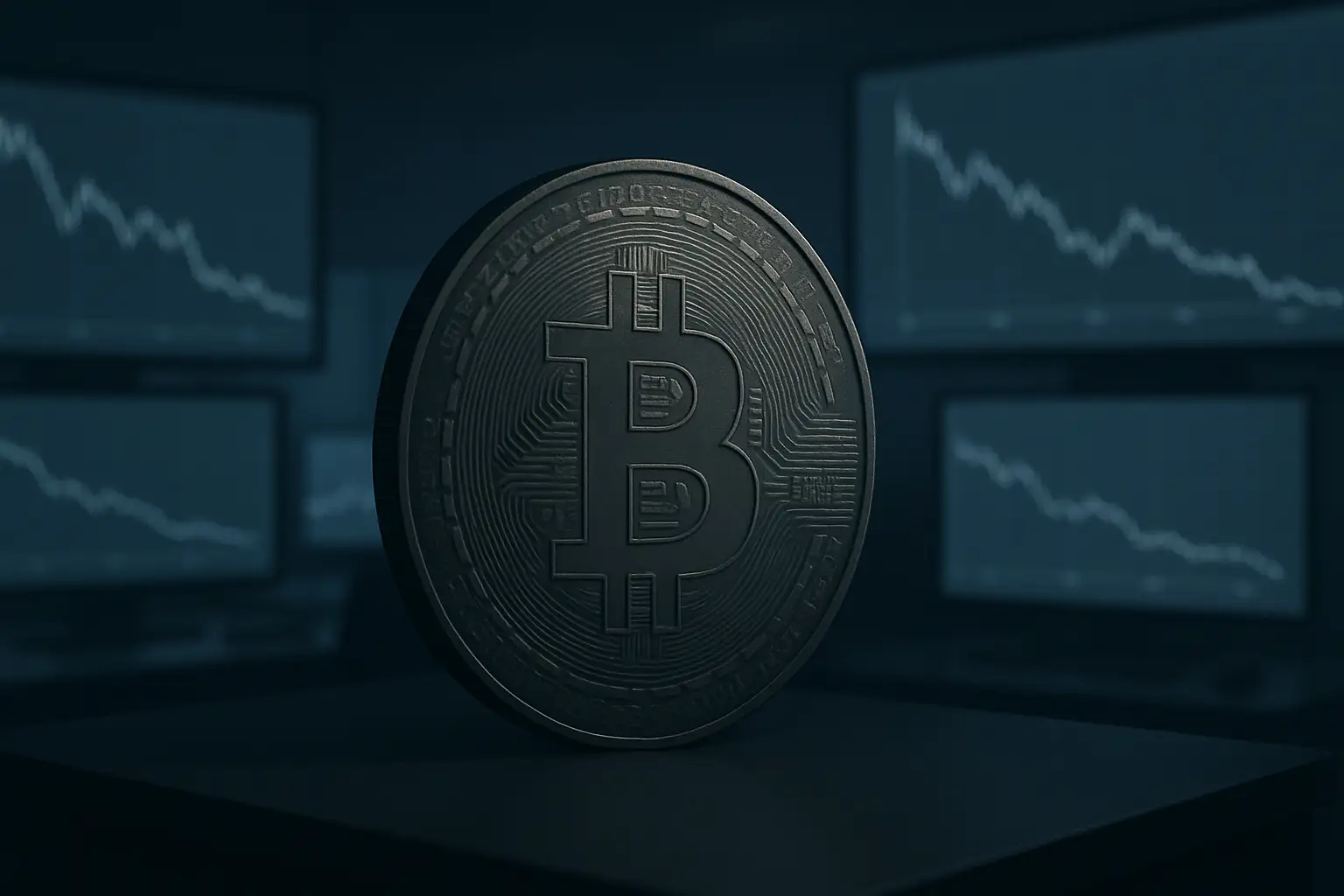 Abstract visualization of a Bitcoin symbol losing momentum against a muted financial background