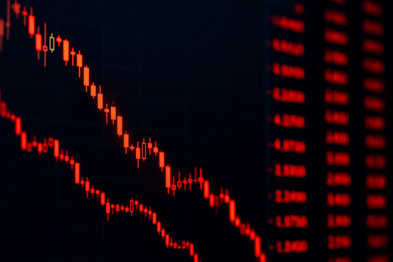 Red falling price chart on a digital screen representing a crypto market crash