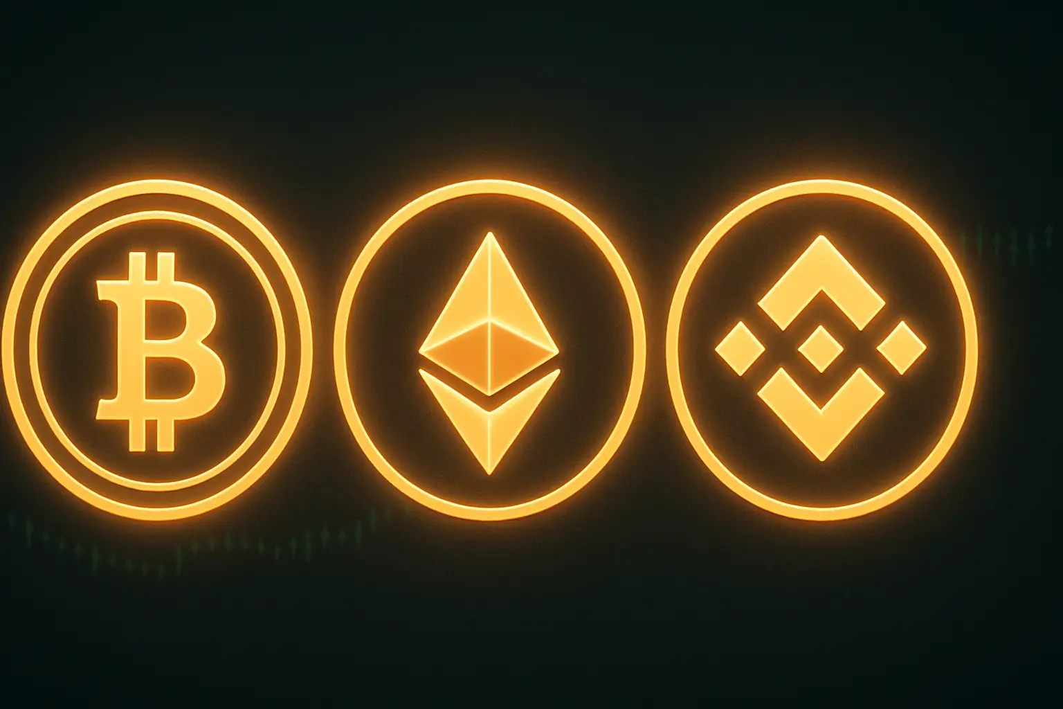 Bitcoin, Ethereum, and XRP tokens displayed on a trading screen showing stable price charts