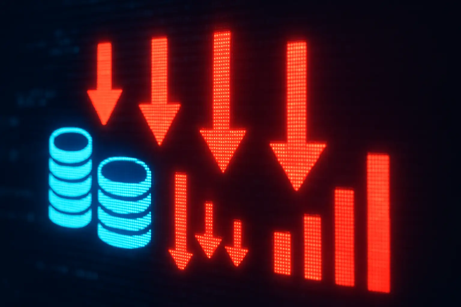 Bitcoin price chart declining with a stock market graph showing crypto-related equity losses