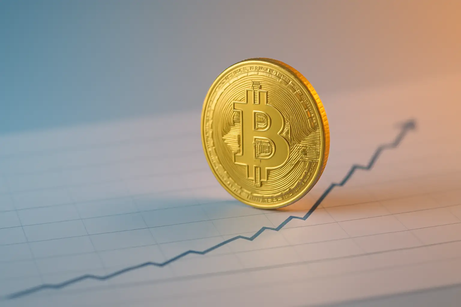 Bitcoin coin balanced above a glowing price chart showing upward momentum