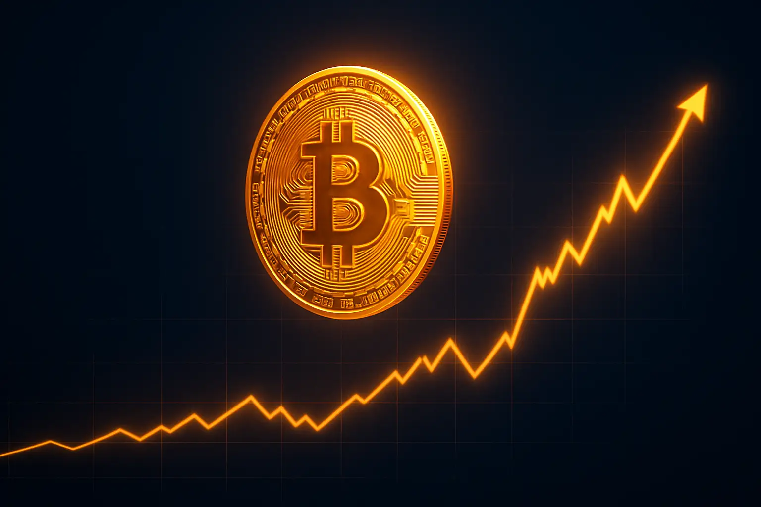 Bitcoin price chart surging toward $80,000 with glowing digital coins in the background