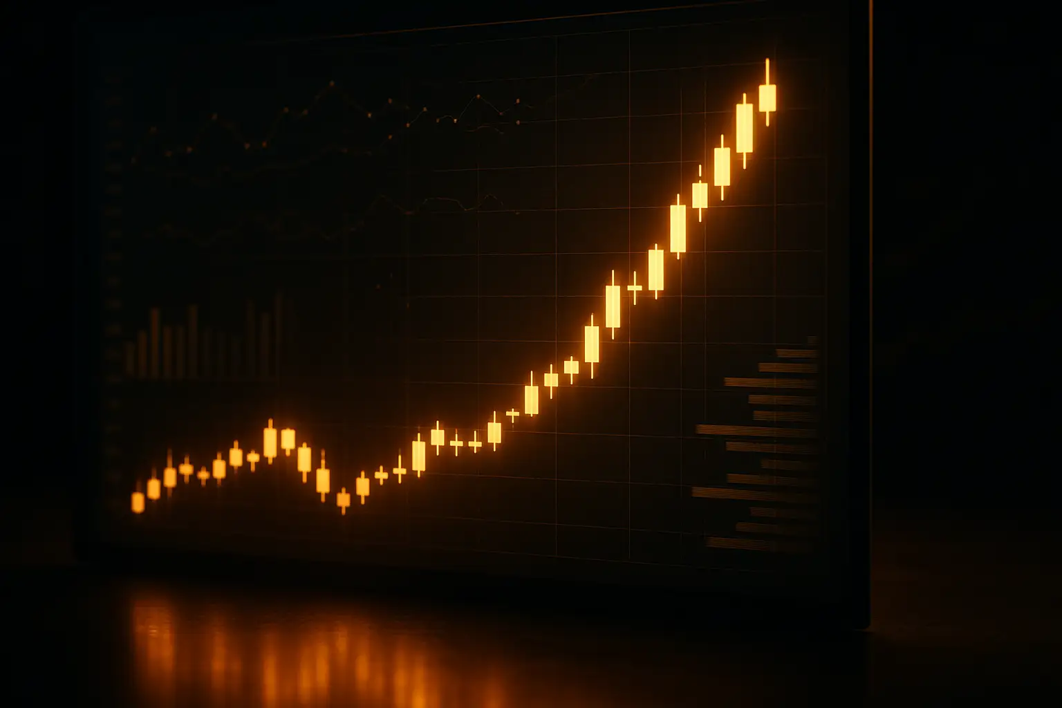 Bitcoin price chart rising above $66,000 with stock market tickers in the background