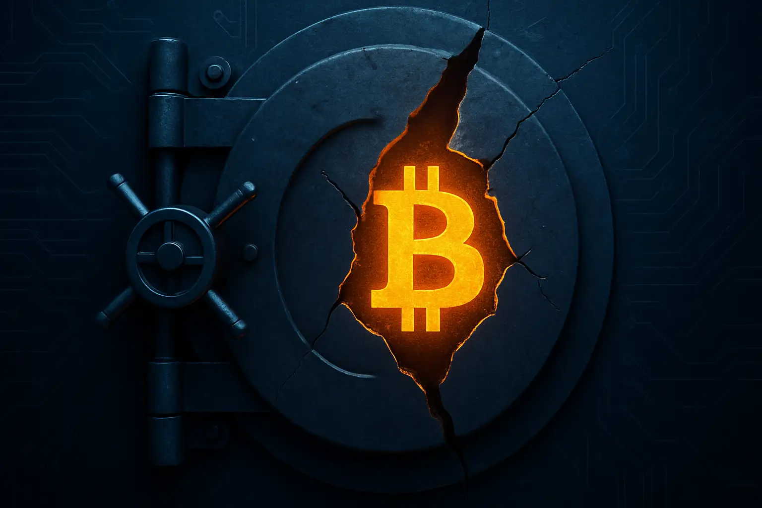 A digital padlock over a glowing Bitcoin symbol representing cryptocurrency security risks