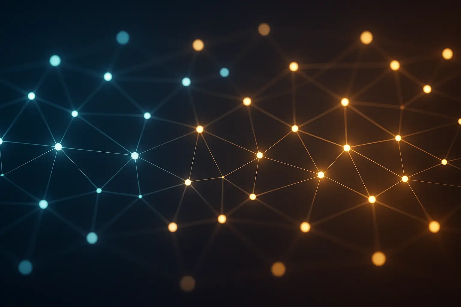Digital visualization of a decentralized AI network with glowing nodes and data streams