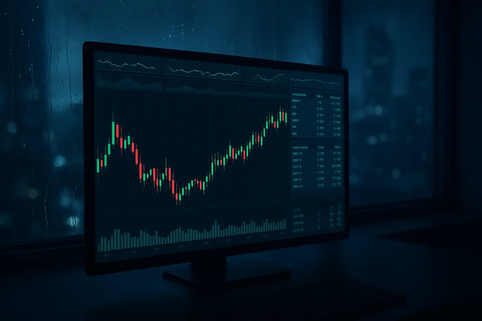 A digital trading interface showing cryptocurrency perpetual contract charts against a dark background with an Australian skyline silhouette