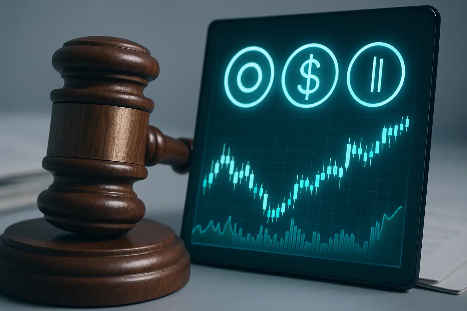 A split balance sheet showing cryptocurrency symbols alongside traditional marital assets like a house and bank documents