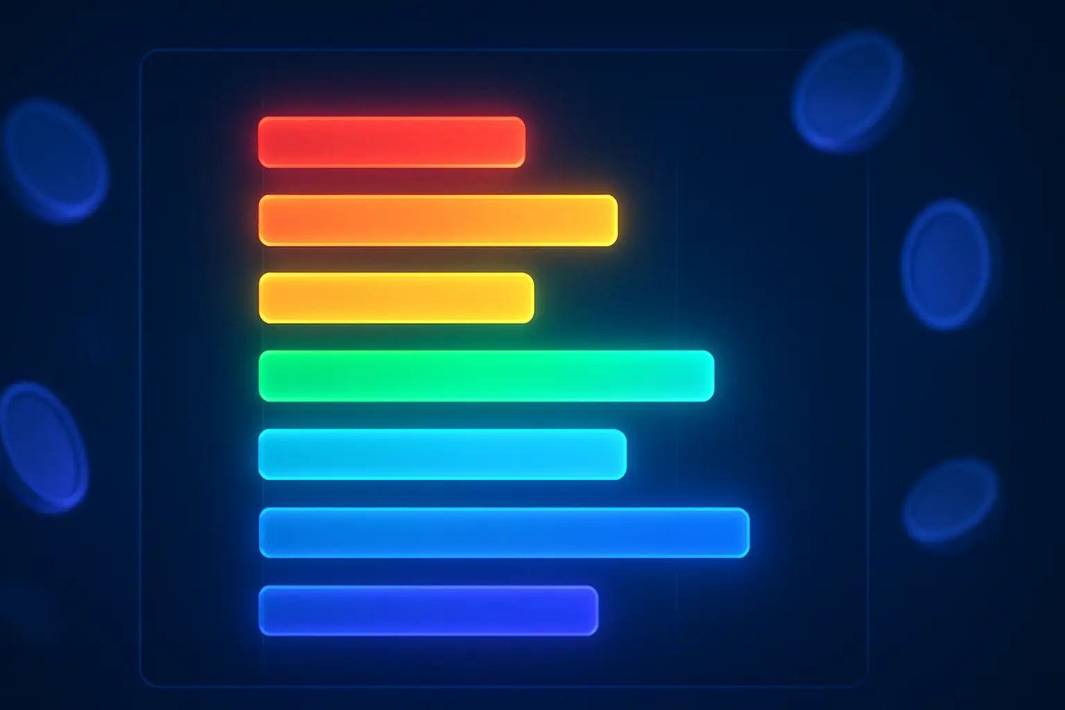 Colorful digital bar chart showing cryptocurrency market cap rankings on a dark background
