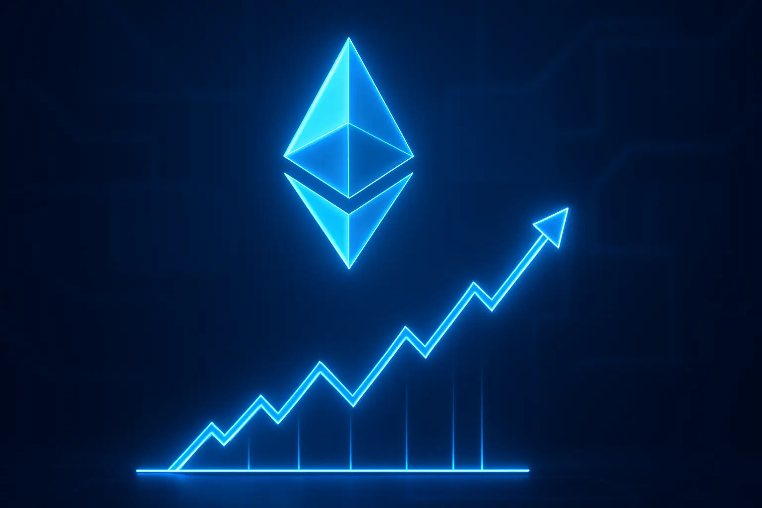 Ethereum logo glowing with upward chart lines symbolizing price optimism ahead of network upgrade