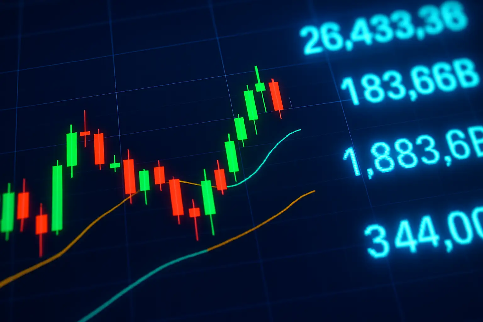 Digital crypto token price chart displayed on a glowing screen with market data